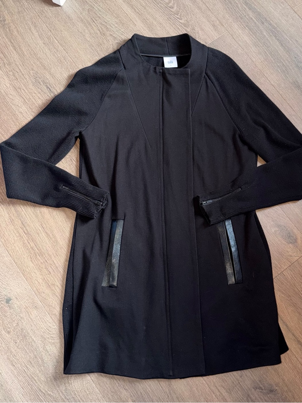 CAbi Black Long-Sleeve Zip-Front Dress
